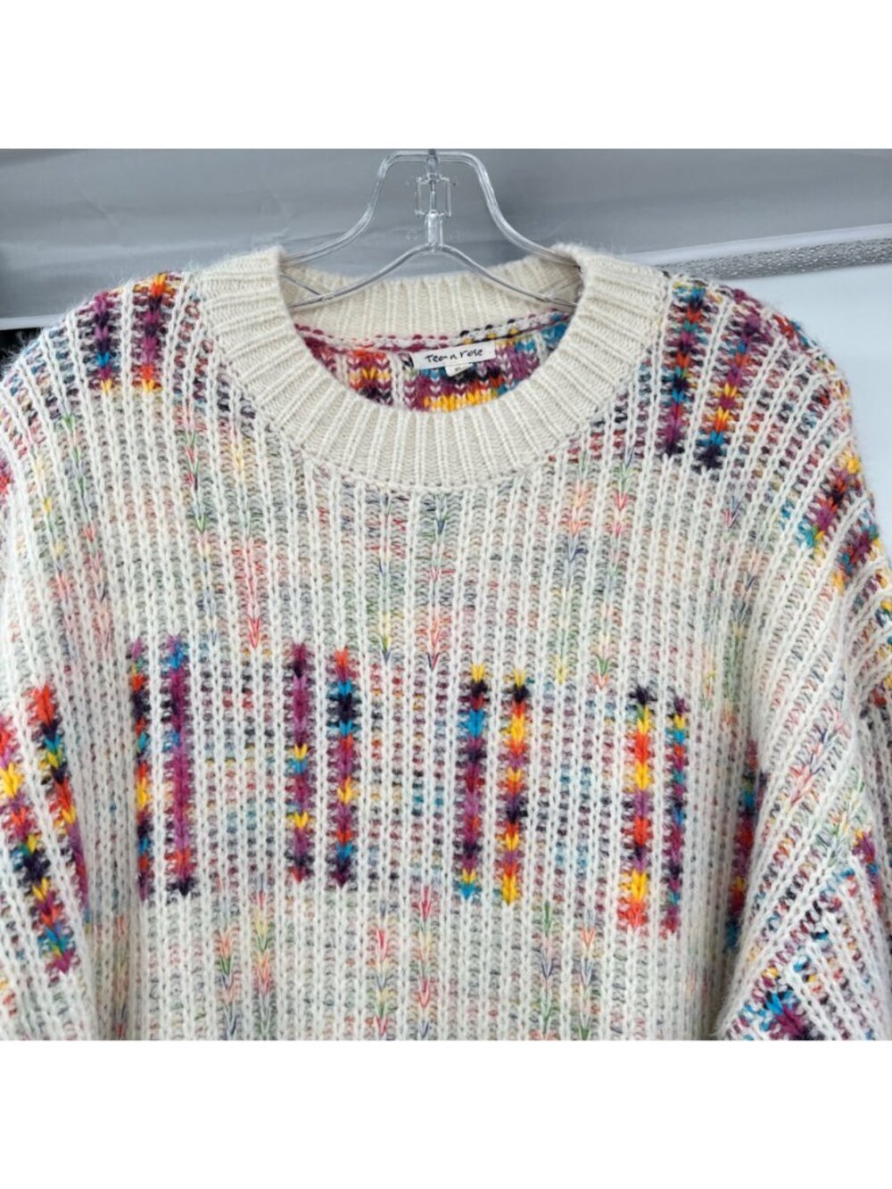 Tea n Rose Womens Fuzzy Knit Pullover Sweater Multicolor Print Size XL - Picture 2 of 9